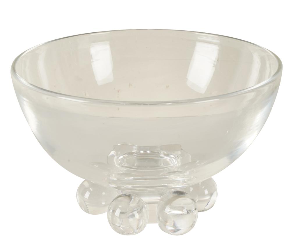 STEUBEN GLASS FOOTED BOWLetched