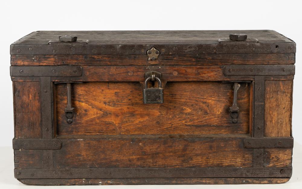 ANTIQUE IRON-BOUND STRONGBOXthe