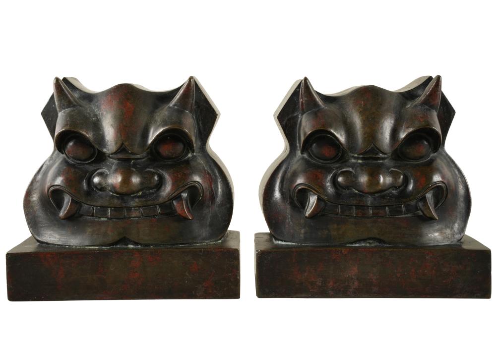 PAIR OF PATINATED BRONZE BOOKENDSunmarked;