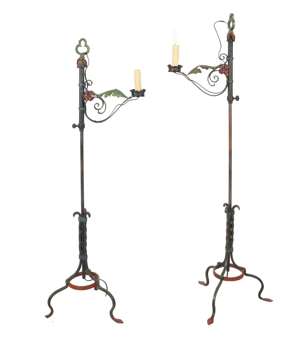 PAIR OF PAINTED IRON FLOOR LAMPSadjustable  334b38