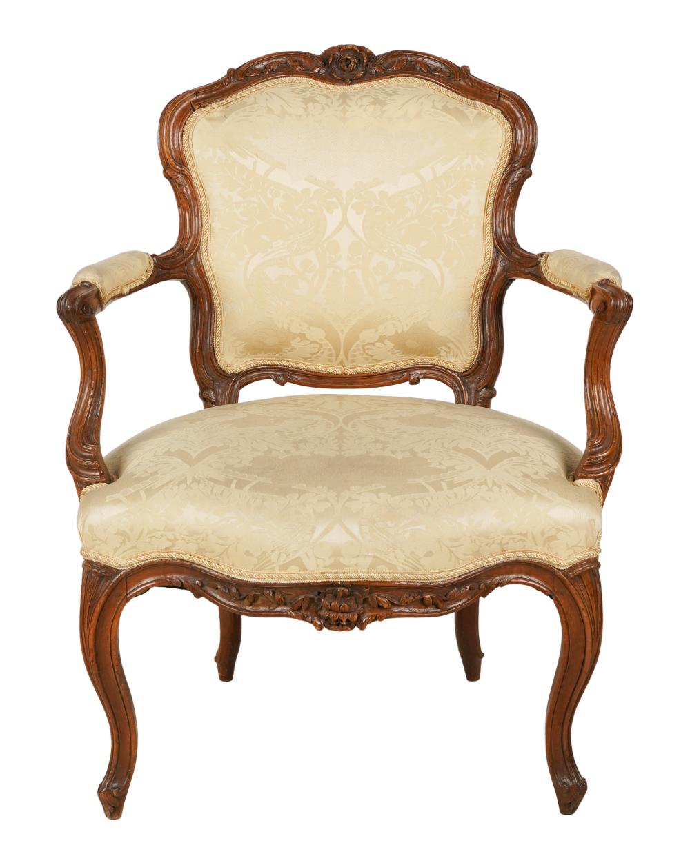 FRENCH PROVINCIAL WALNUT FAUTEUILlate
