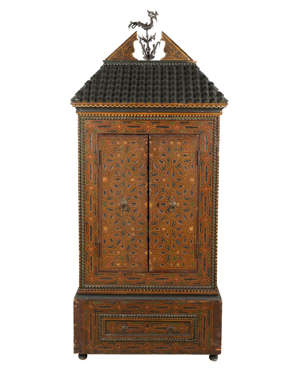 ASIAN POLYCHROME PAINTED WOOD CABINETthe 334b54