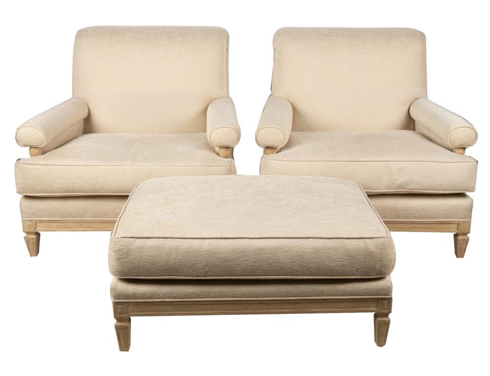 PAIR OF BLEACHED WOOD UPHOLSTERED 334b68