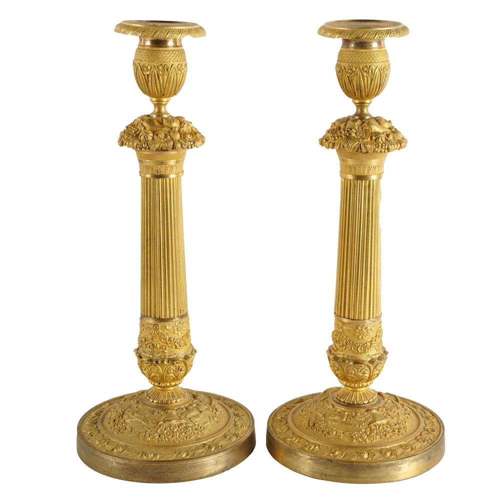 PAIR OF GILT BRONZE CANDLESTICKSunmarked;