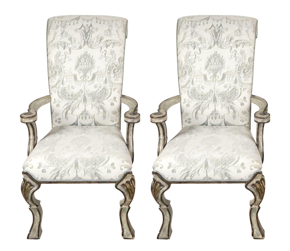 PAIR OF CARVED PAINTED ARMCHAIRScontemporary  334bf9