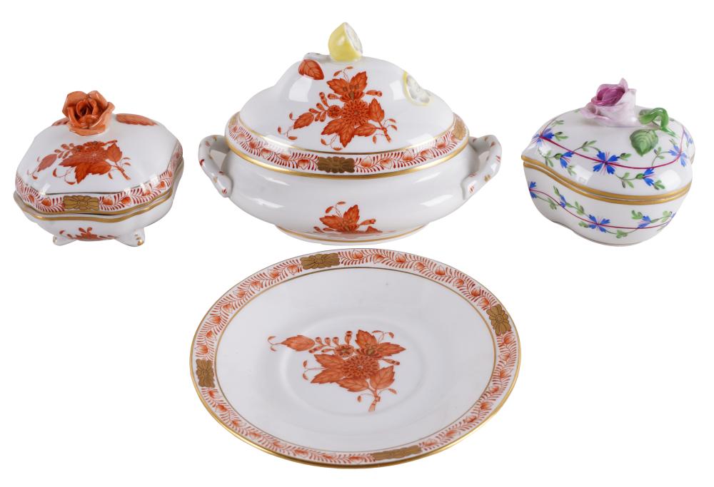 FOUR HEREND PORCELAIN PIECESprinted