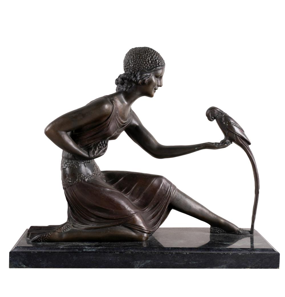 BRONZE FIGURE OF A WOMAN WITH BIRDsigned 334c35