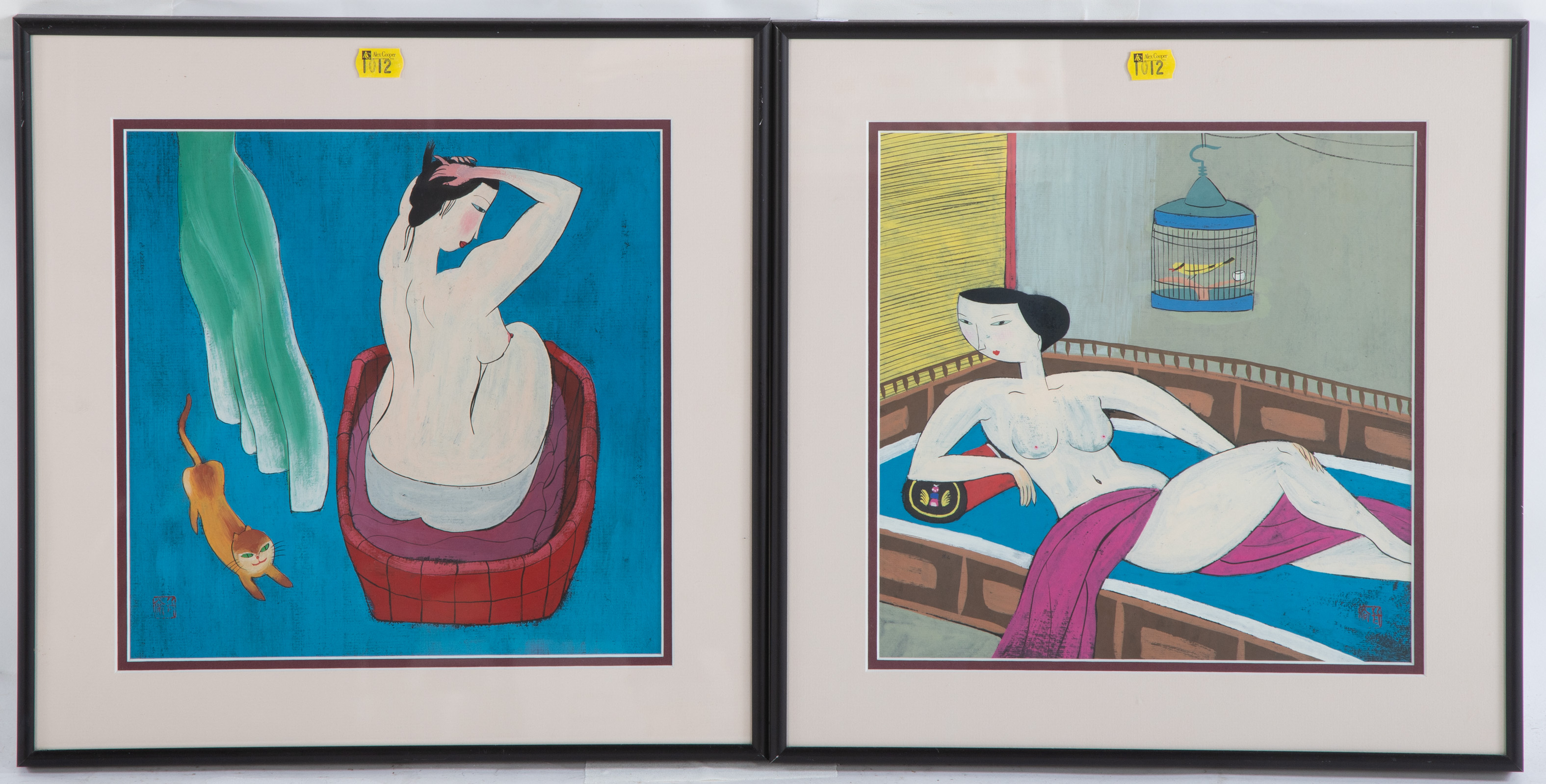 TWO MODERN FRAMED JAPANESE GOUACHES