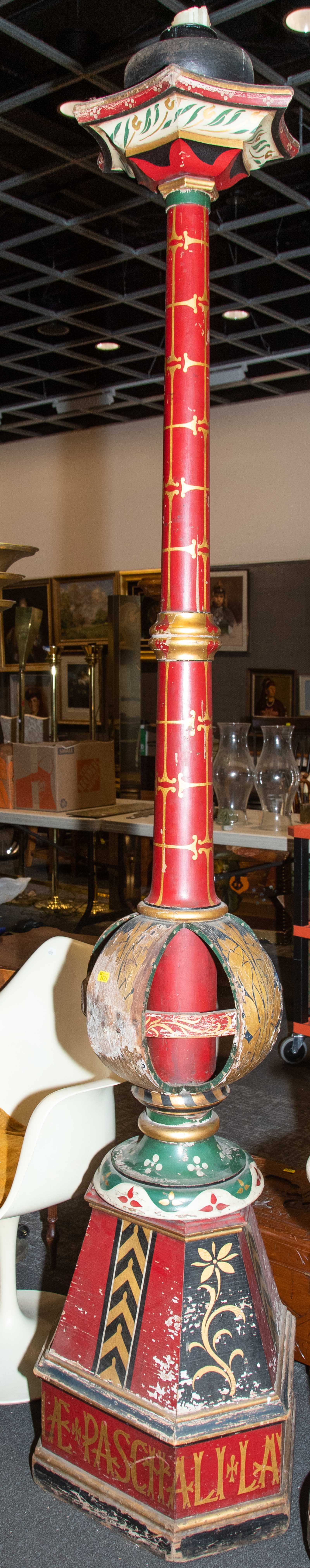 VERY TALL PAINTED WOOD PRICKET CANDLESTICK