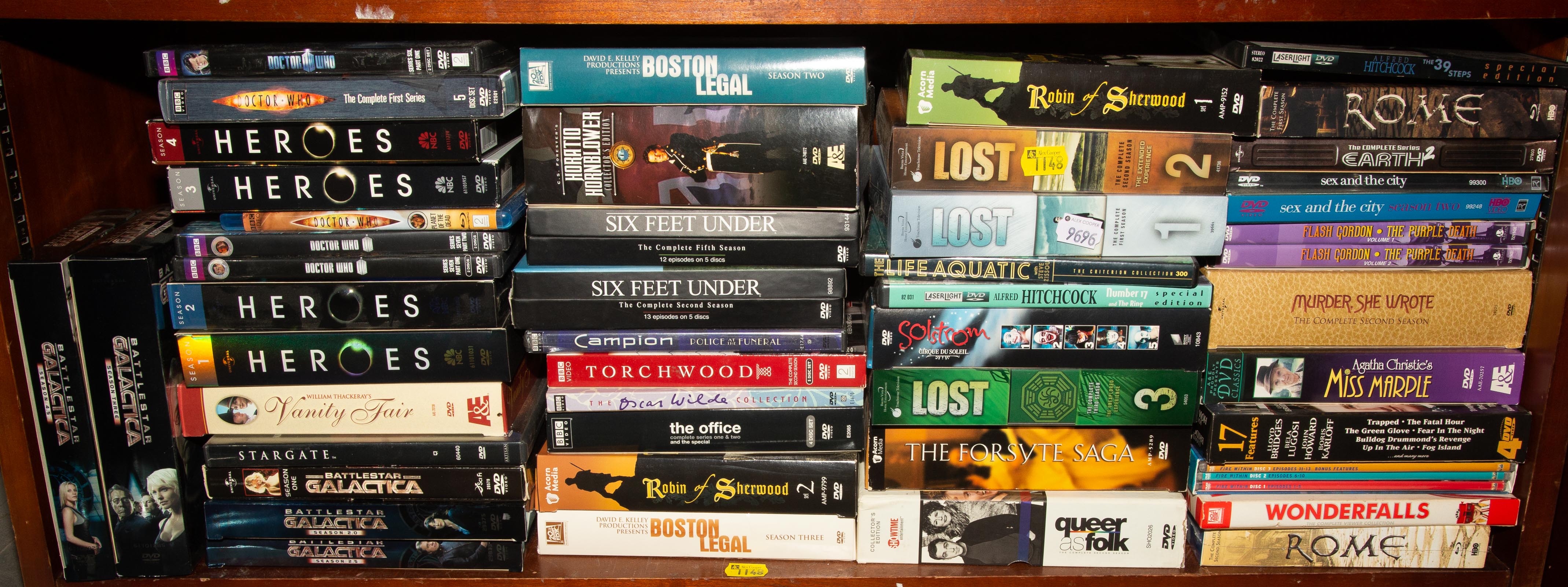 A SHELF OF TELEVISION SERIES DVDS Comprising