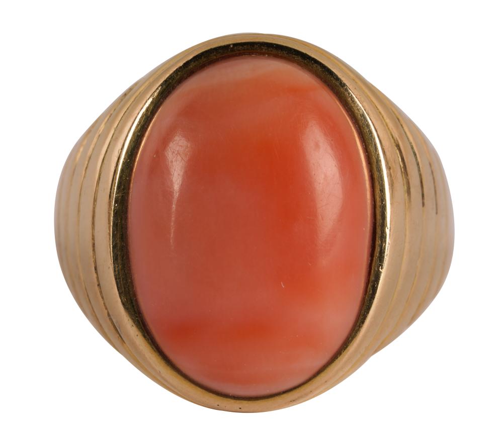 14 KARAT YELLOW GOLD CORAL RINGcentering 334c97