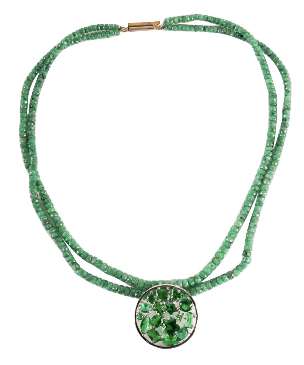 GREEN SAPPHIRE BEADED DOUBLE STRAND 334cac