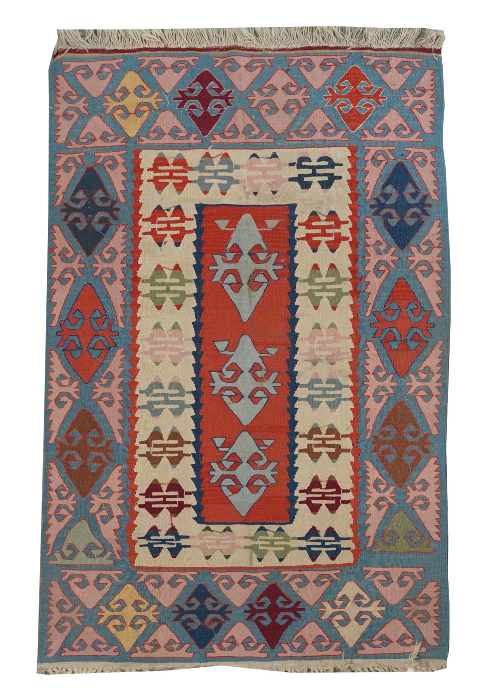 BLUE, RED, AND BEIGE KILIM RUGwool;