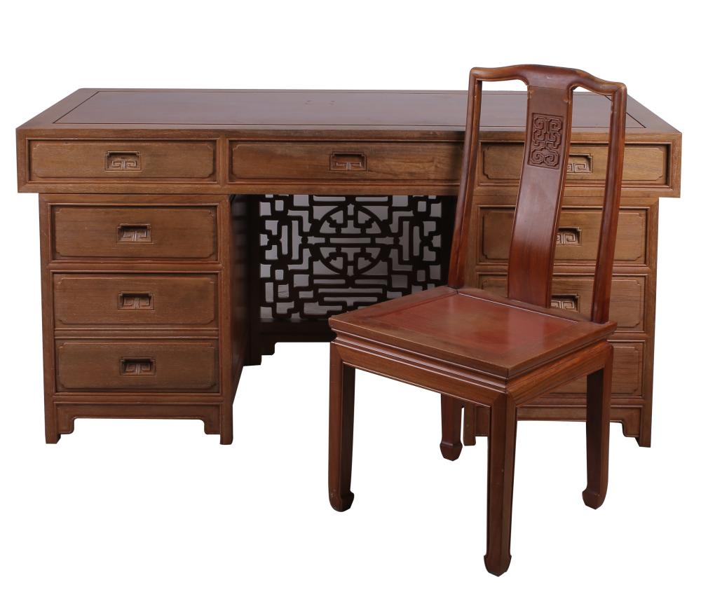 CHINESE PEDESTAL DESK & CHAIR20th