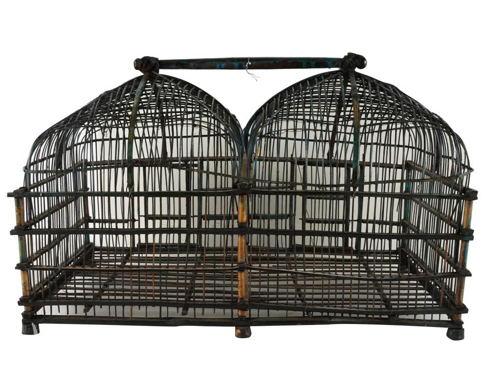 PAINTED WOOD & WICKER DOUBLE BIRDCAGECondition: