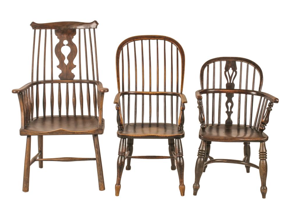 THREE ASSORTED WINDSOR CHAIRSCondition: