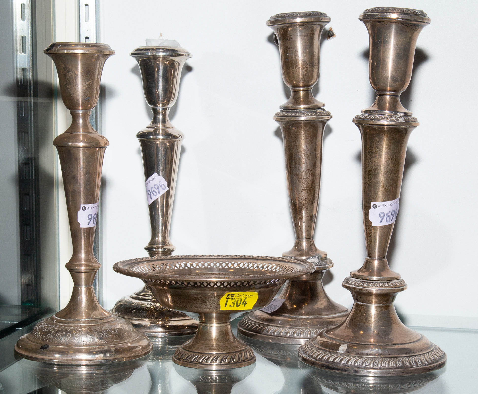 TWO PAIRS OF STERLING CANDLESTICKS &