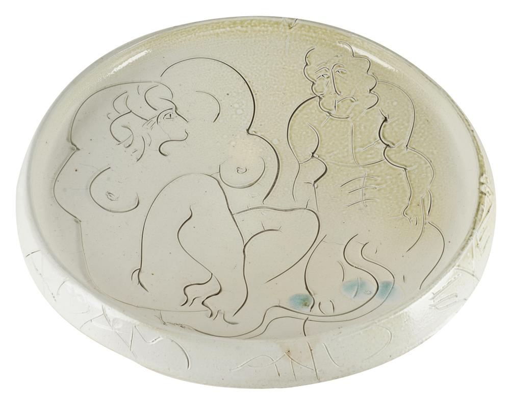 GLAZED CERAMIC PLATTER1985; signed illegibly