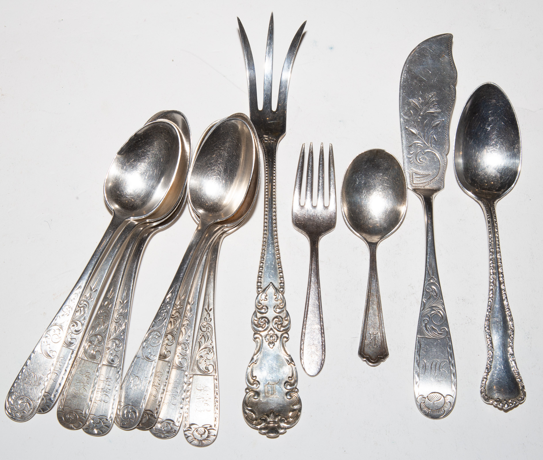 13 PIECES OF STERLING FLATWARE Includes