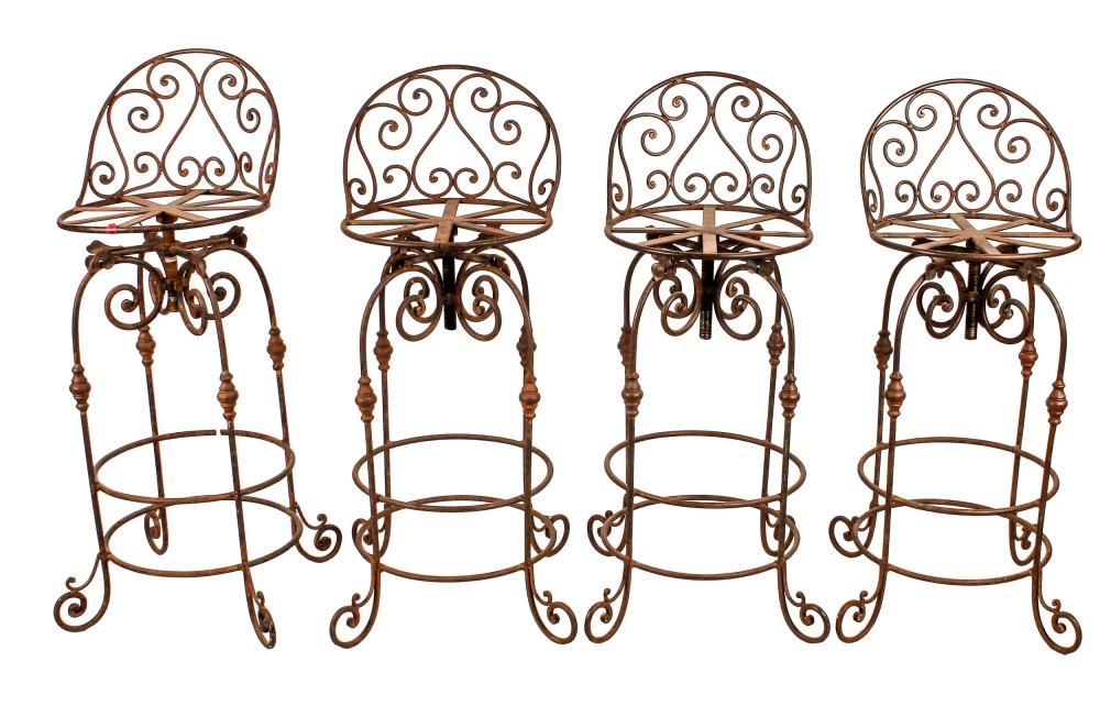 FOUR WROUGHT IRON SWIVELING BARSTOOLSCondition: