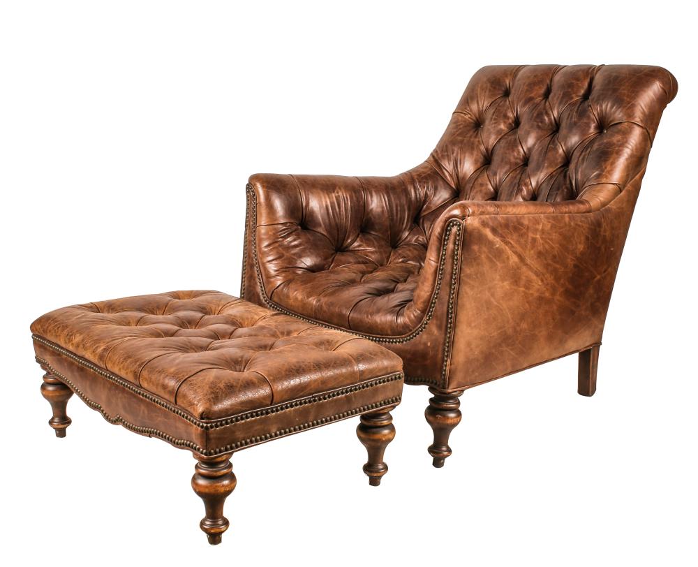 OLD HICKORY TUFTED LEATHER CHAIR