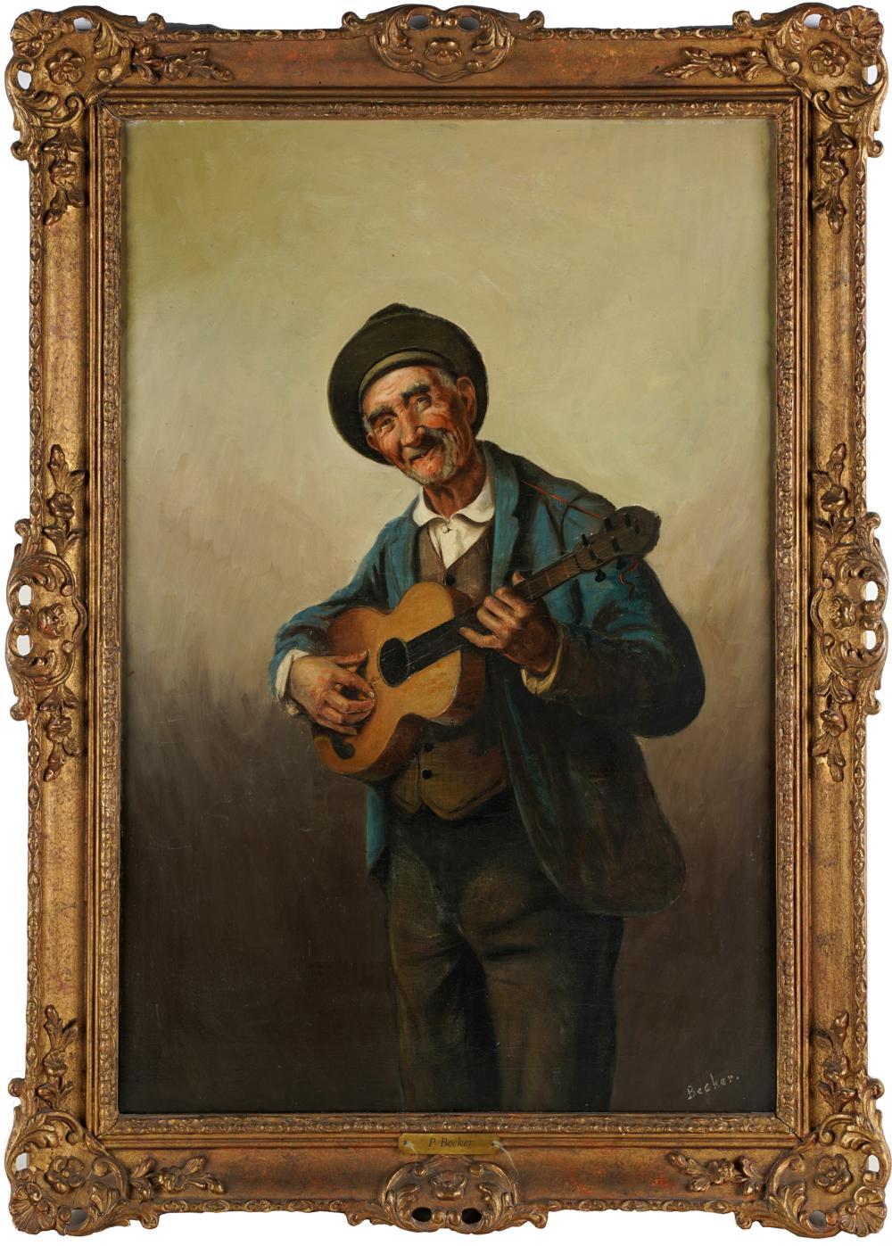 P. BECKER: THE OLD GUITARISToil on canvas;