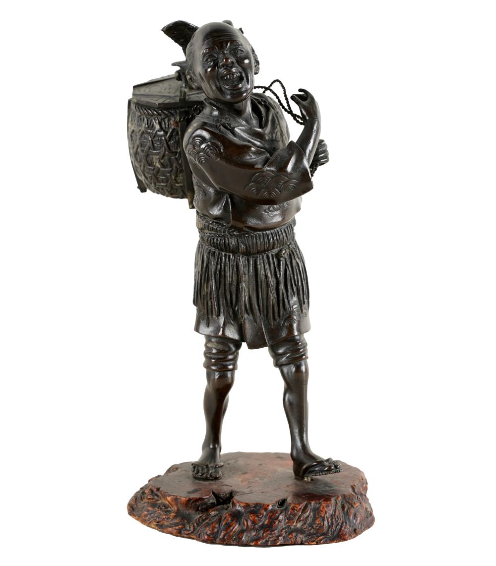 JAPANESE BRONZE FIGURE OF A FISHERMANmounted