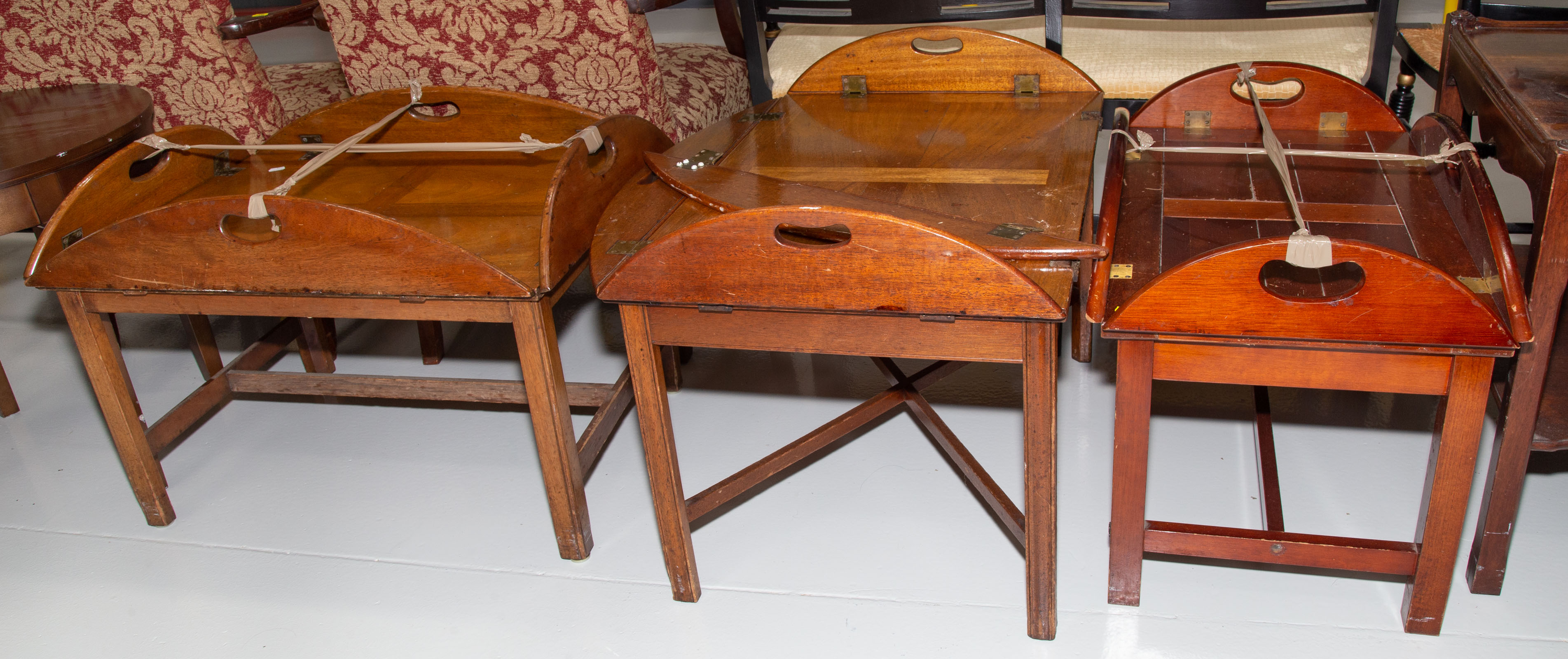 THREE MAHOGANY BUTLERS TRAY COFFEE