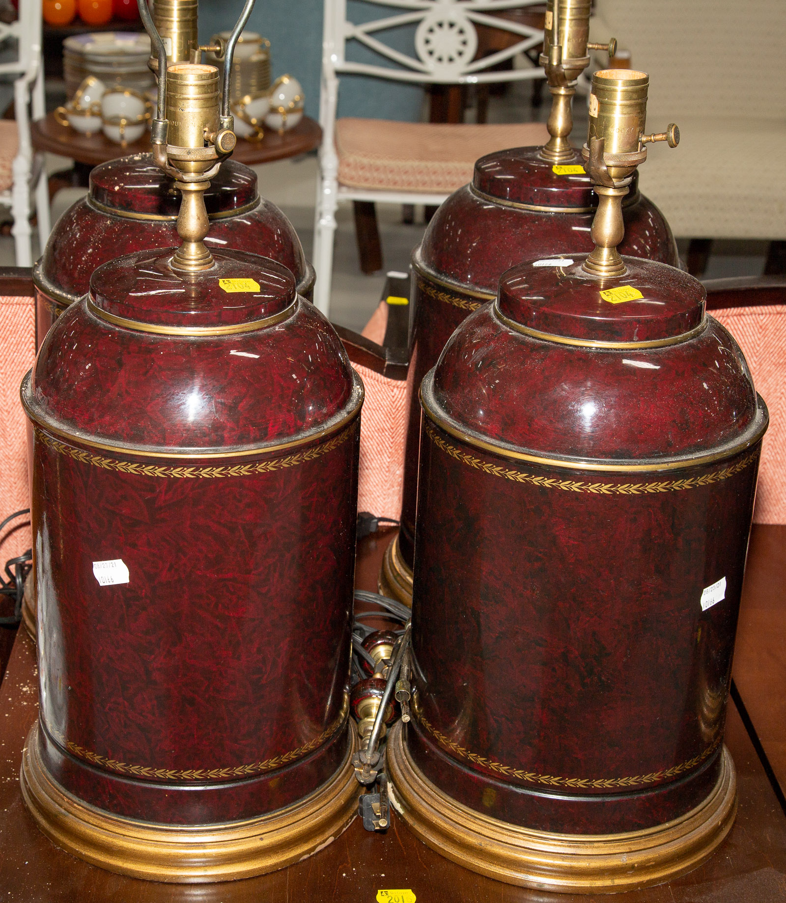 SET OF FOUR CANISTER STYLE TABLE LAMPS