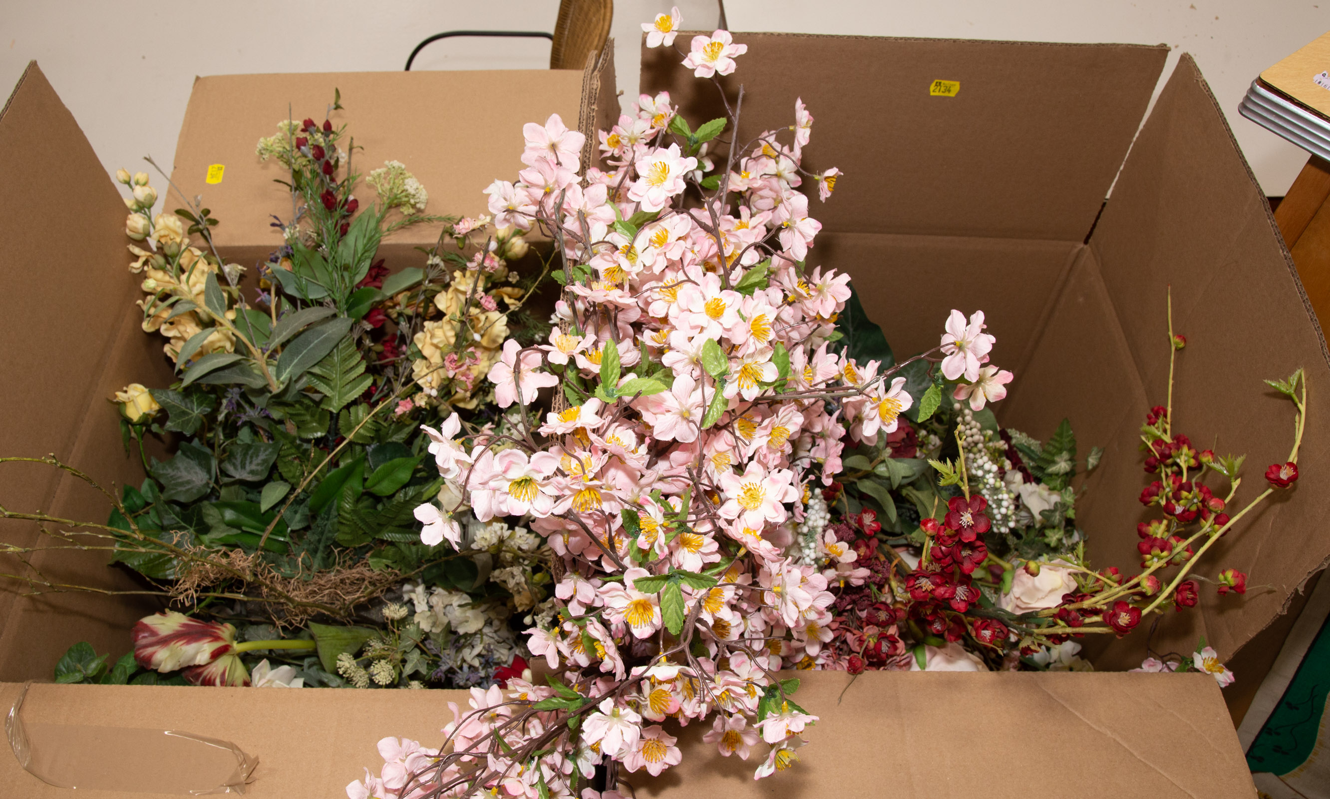 TWO LARGE BOXES OF ARTIFICIAL FLORAL