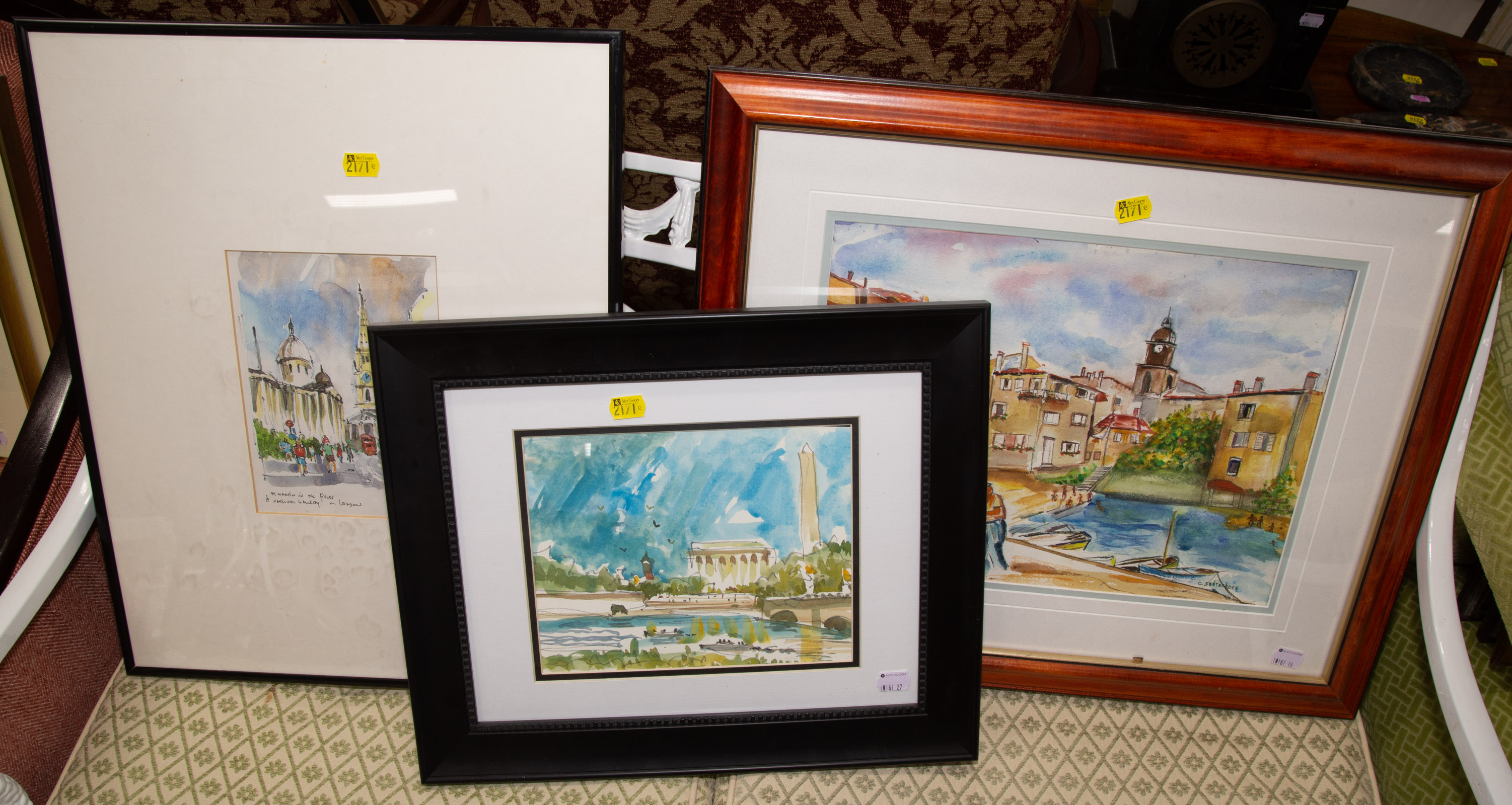 THREE FRAMED WATERCOLOR CITY SCAPES 33511f