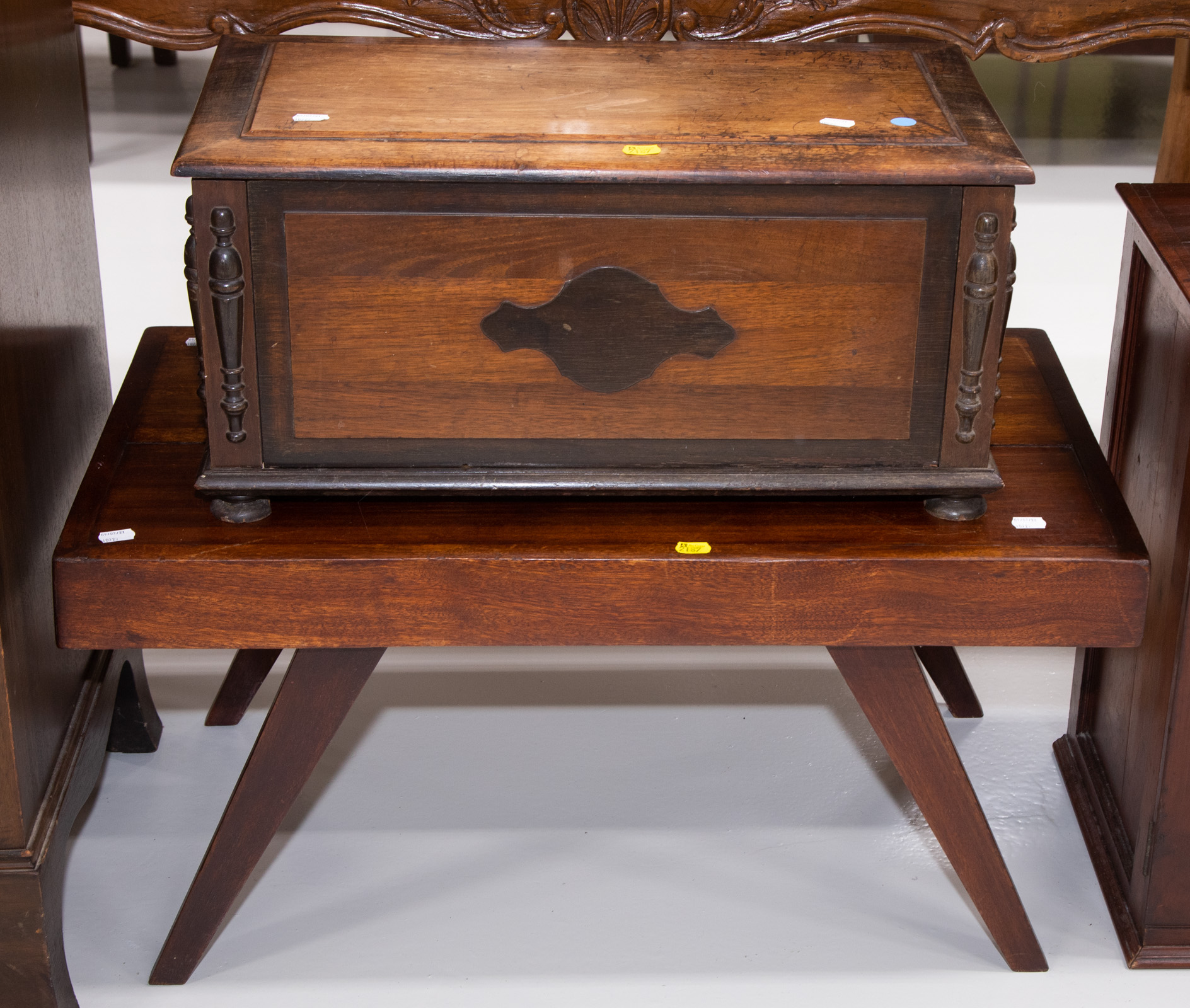 A LOW TABLE & WOODEN CHEST Chest