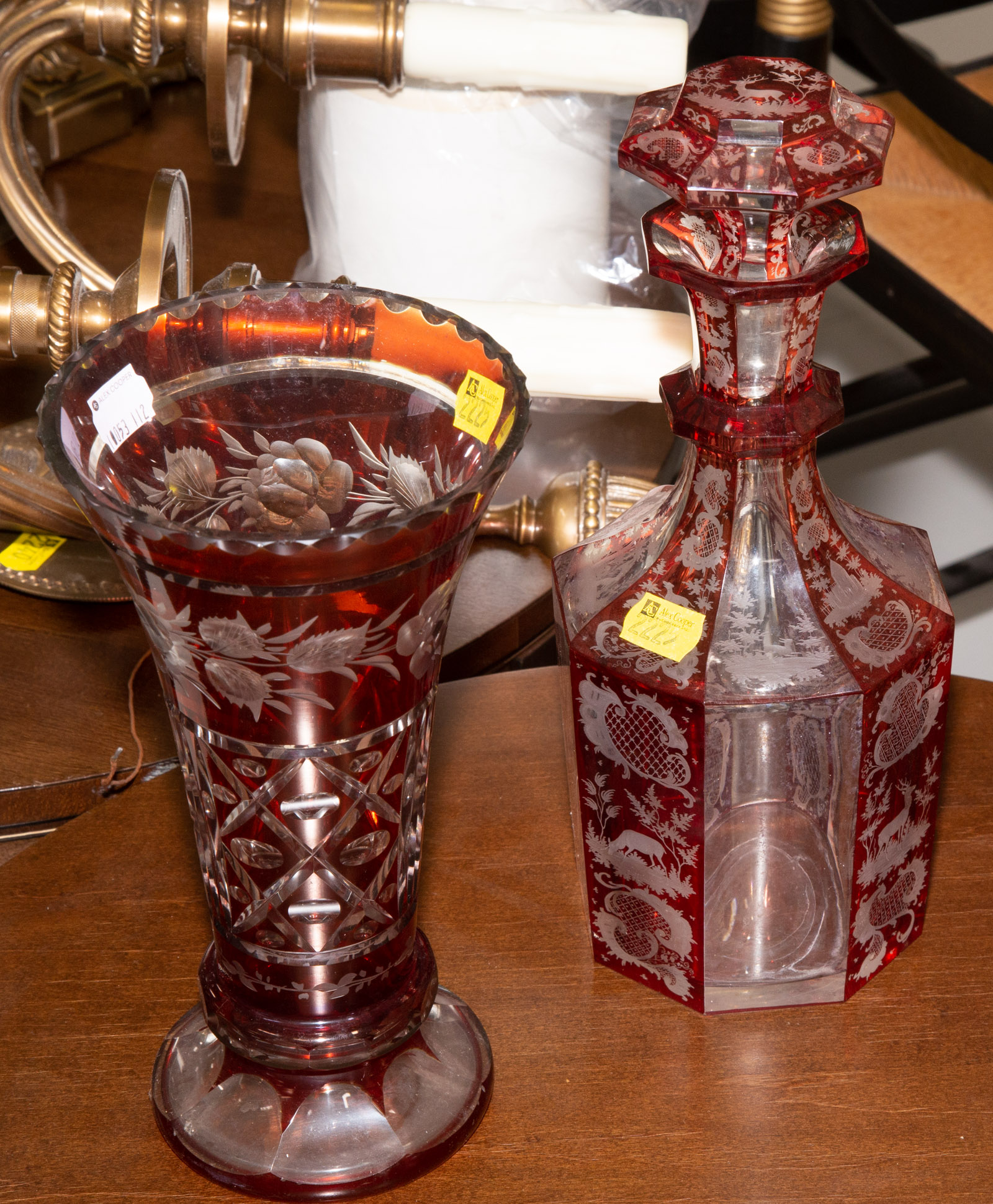 RUBY-FLASHED ETCHED GLASS VASE