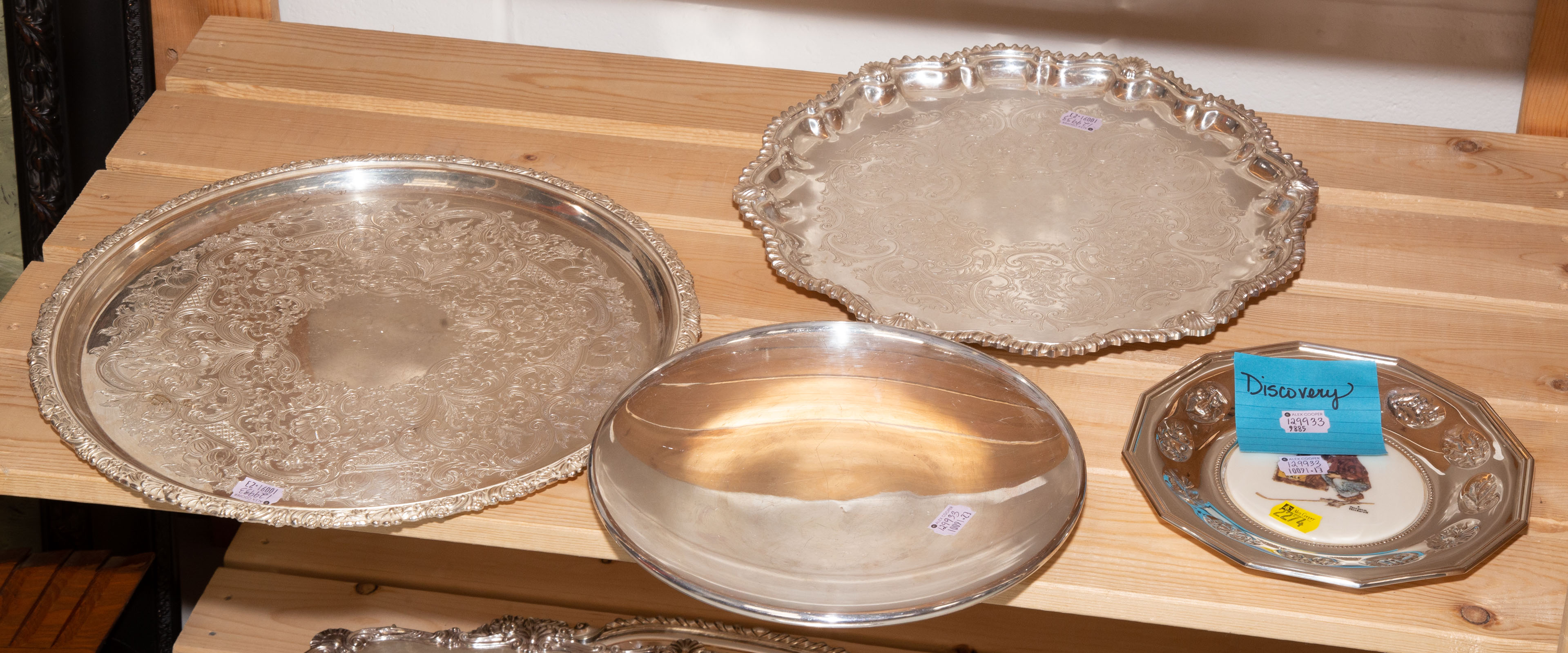 THREE SILVER PLATED TRAYS & A PLATE
