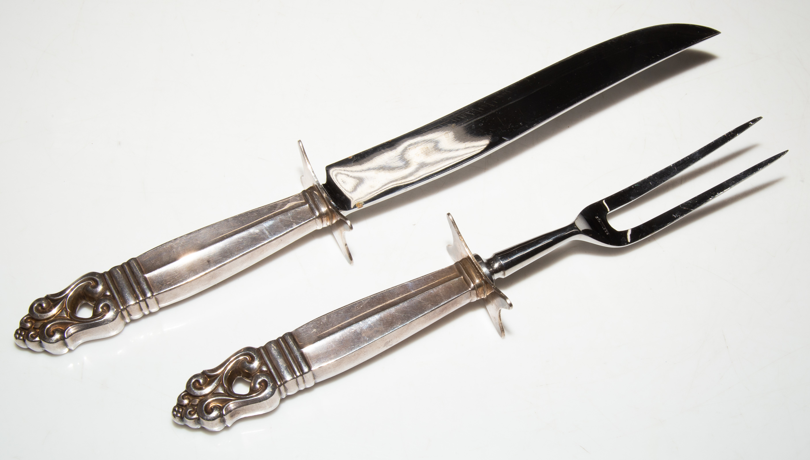 TWO-PIECE STERLING-HANDLED CARVING SET