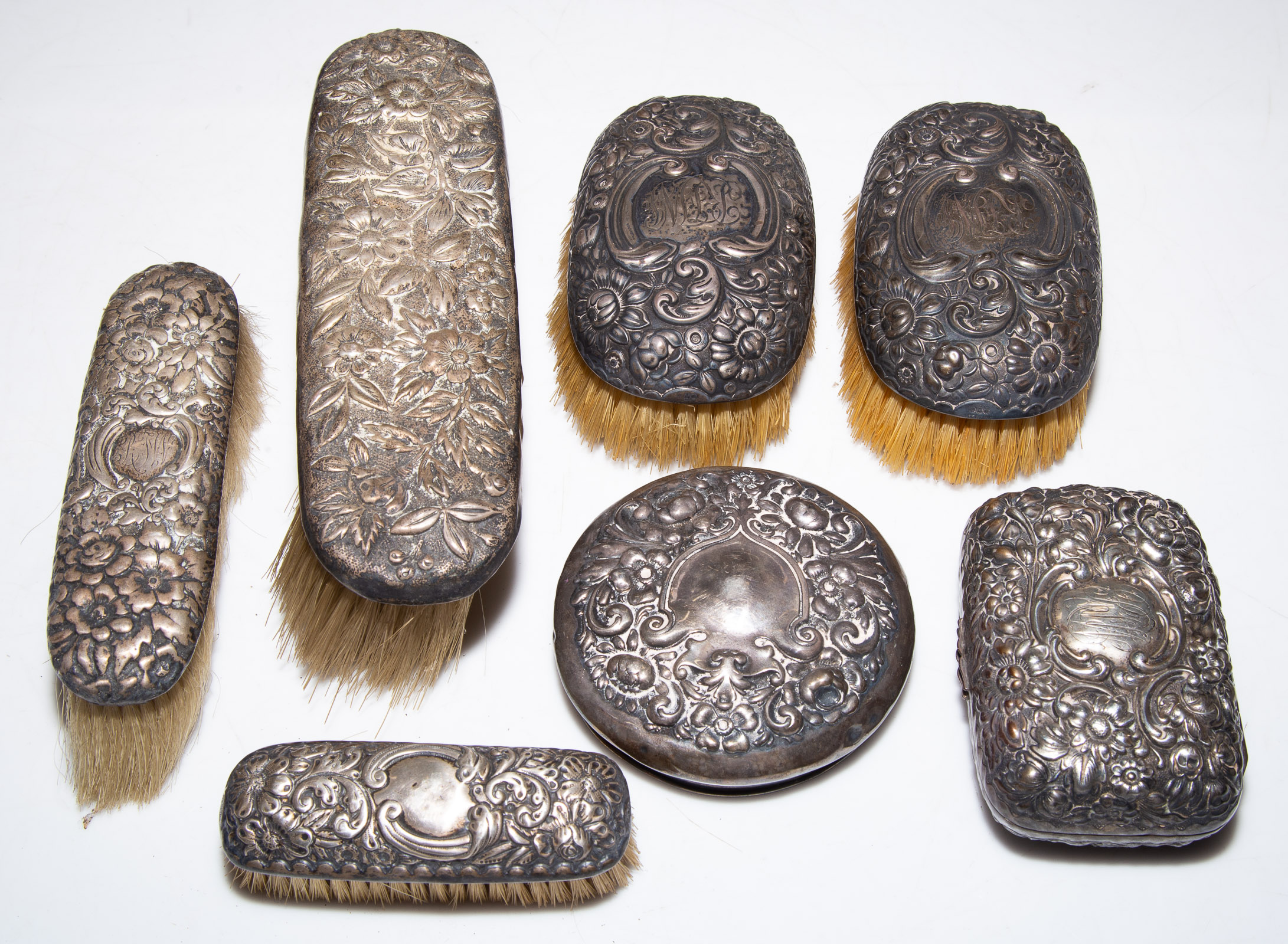 SIX ASSORTED STERLING REPOUSSE