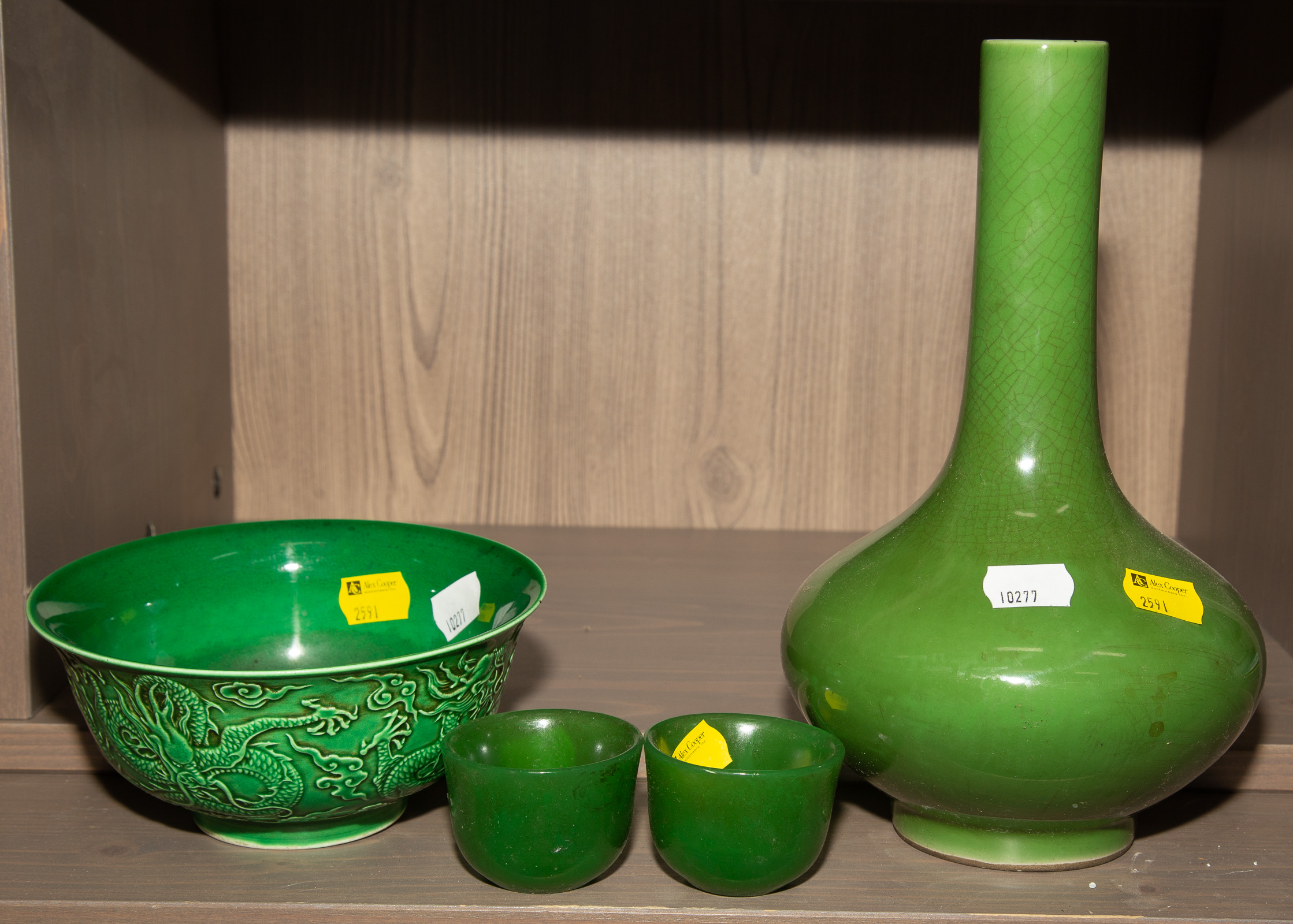 TWO CHINESE GREEN-GLAZED PORCELAIN