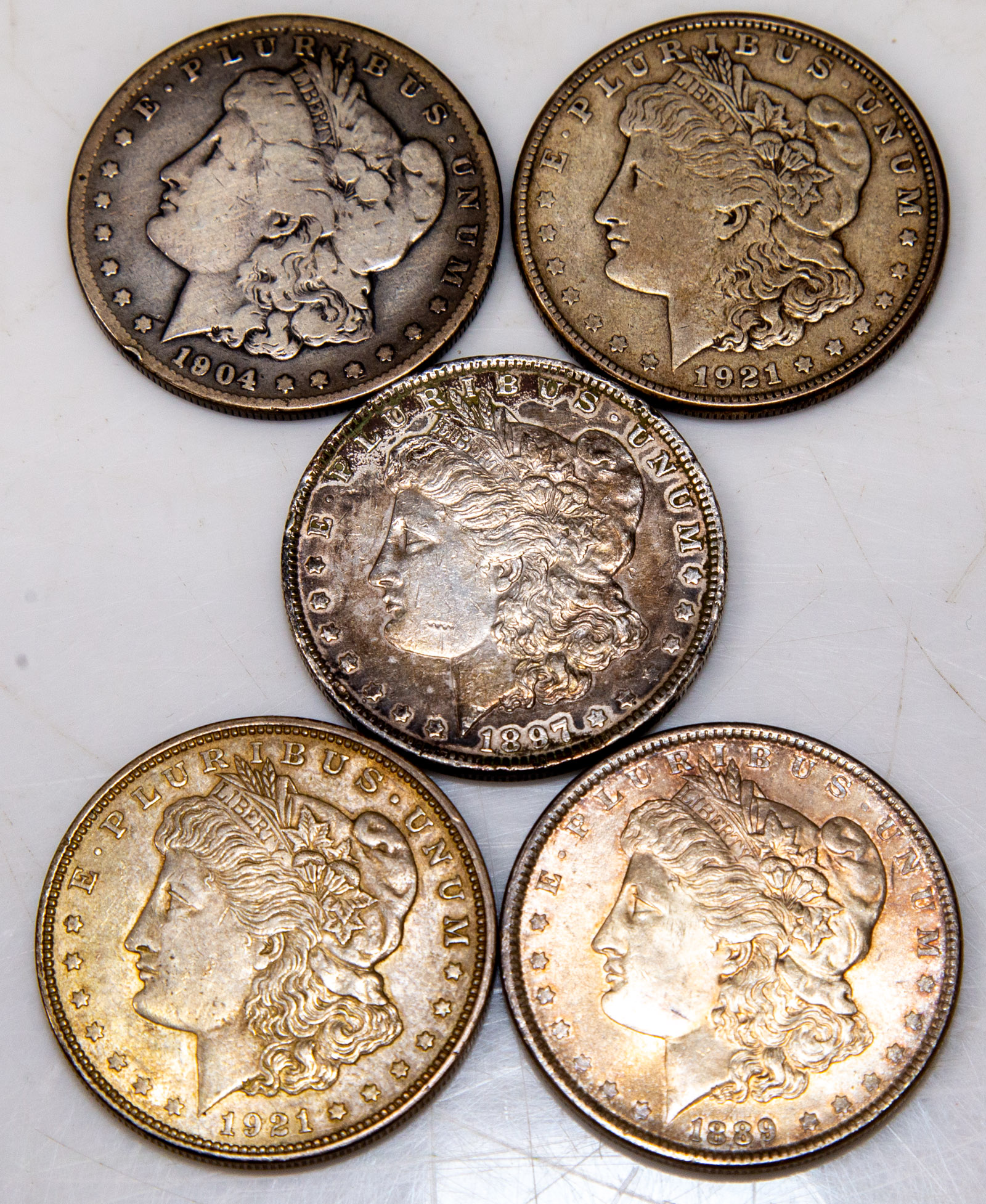FIVE MORGAN DOLLARS 1889 AU 1897 3352fc