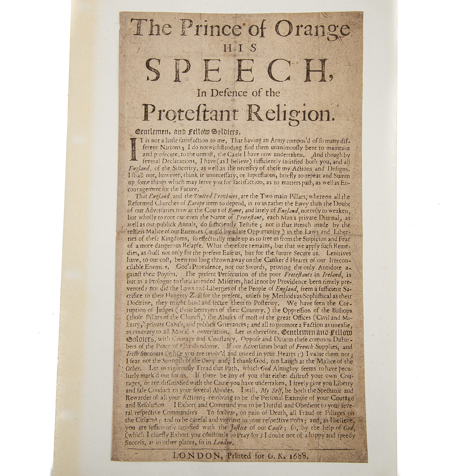 GLORIOUS REVOLUTION PRINTED BROADSIDE  335389