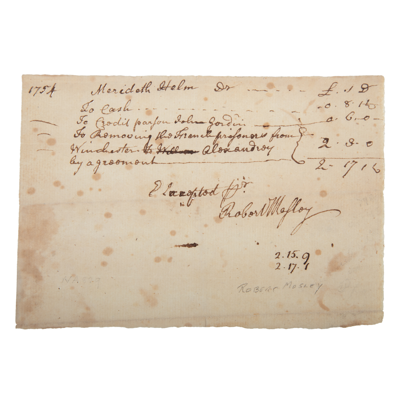 FRENCH & INDIAN WAR DOCUMENT, VIRGINIA,