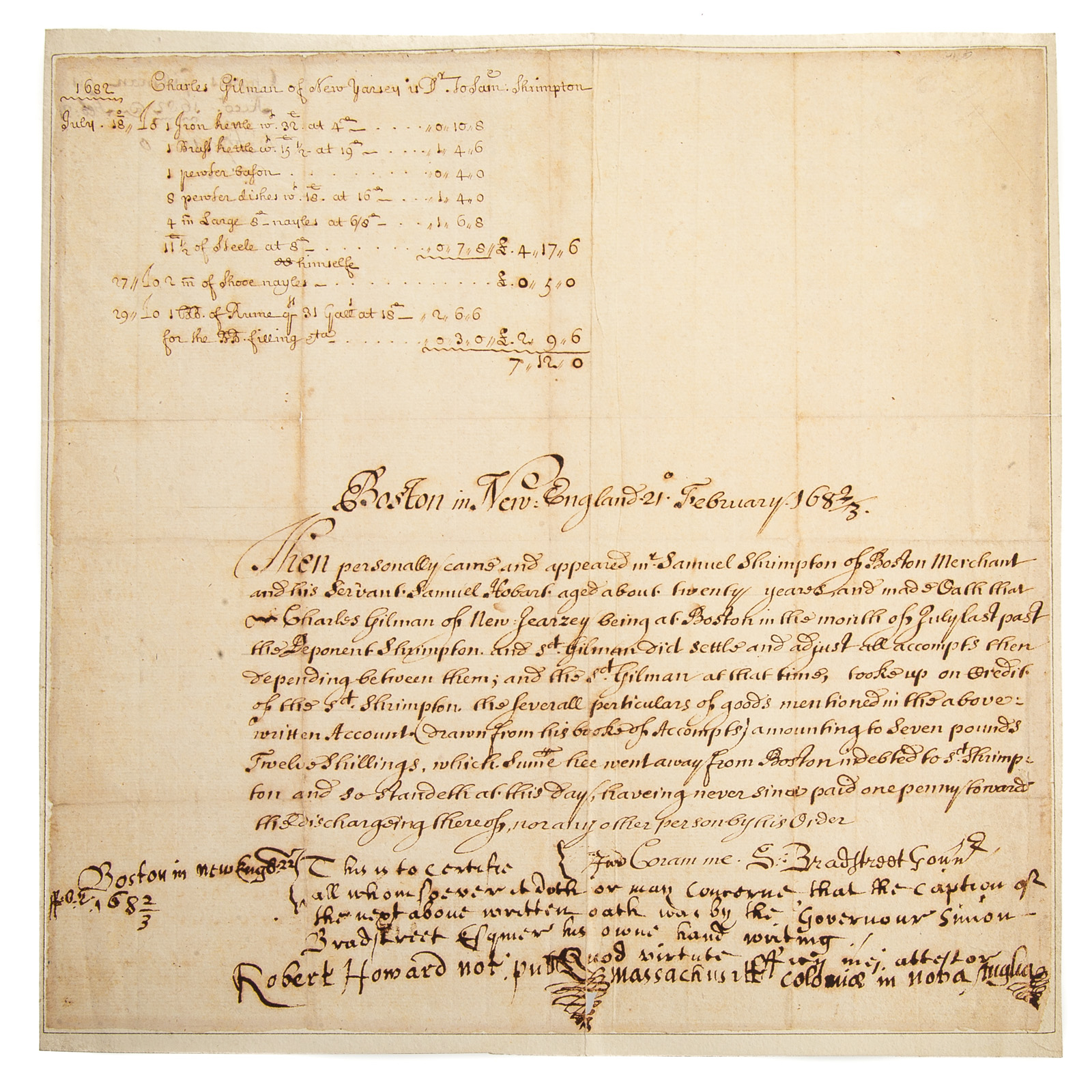 17TH CENTURY MA DOCUMENT SIMON 33539c