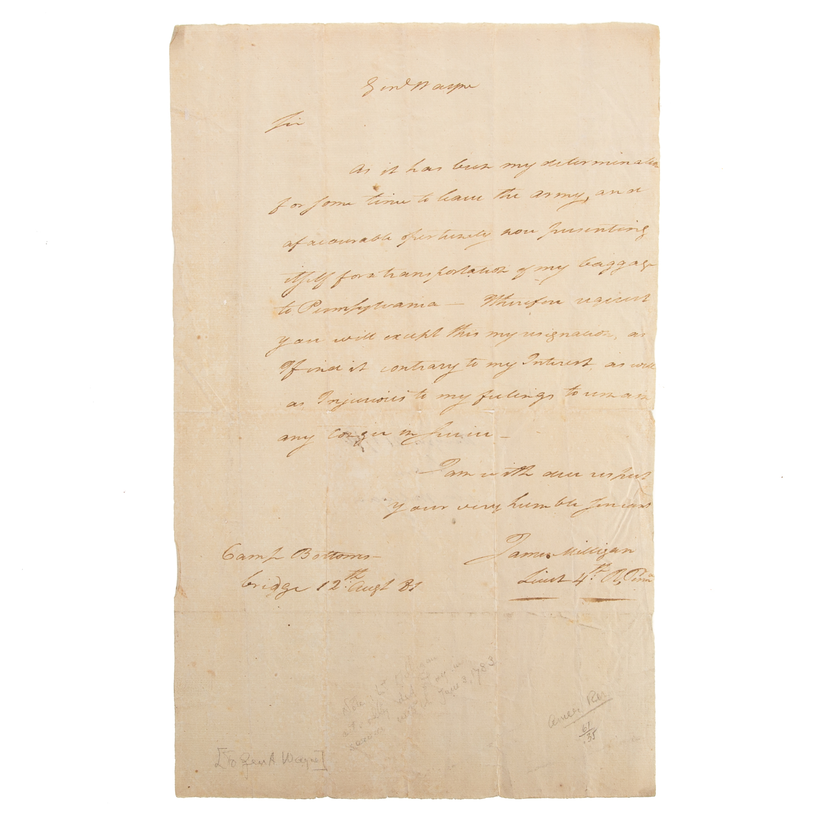 LETTER TO ANTHONY WAYNE, YORKTOWN CAMPAIGN,