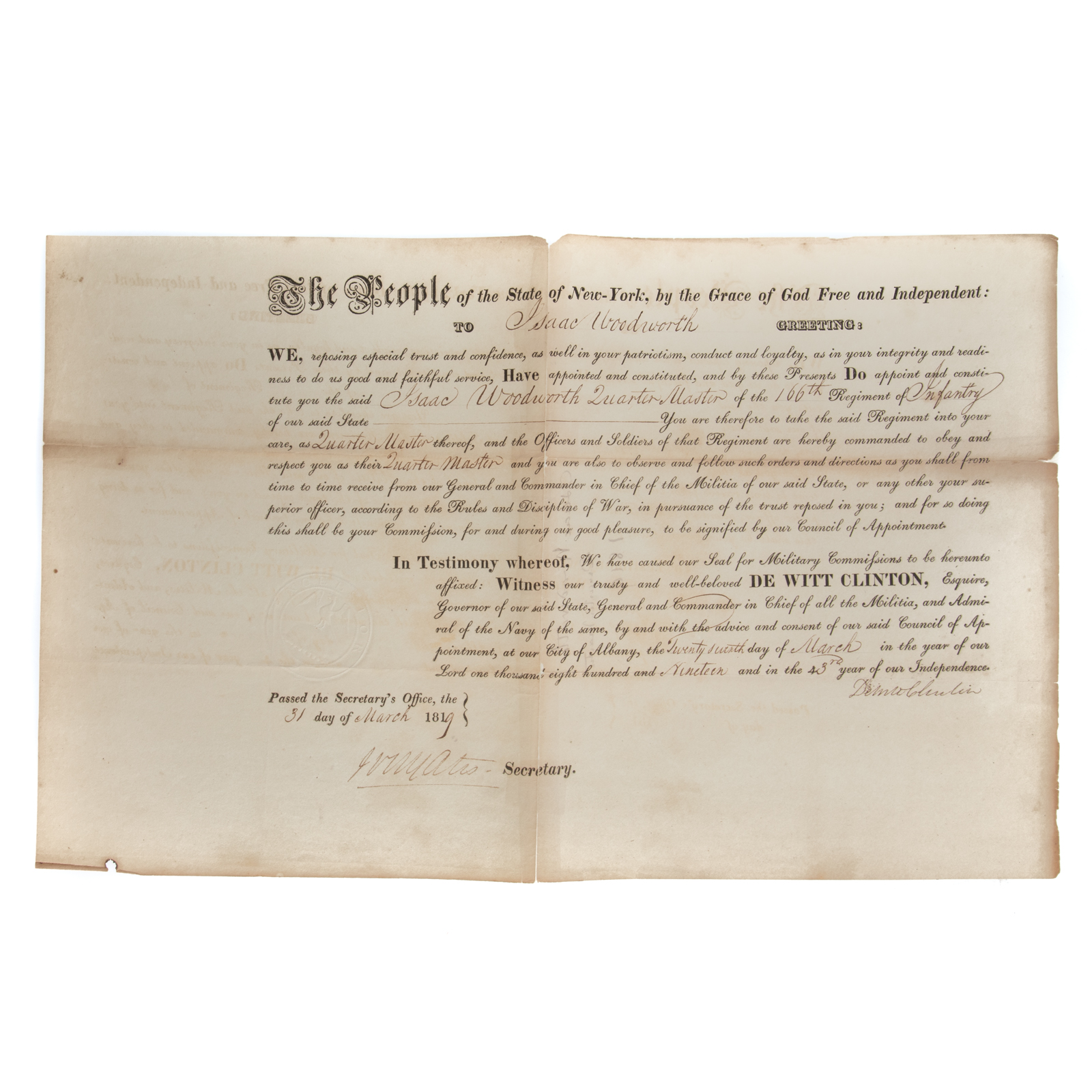 DE WITT CLINTON GOV OF NY SIGNED 3353ff