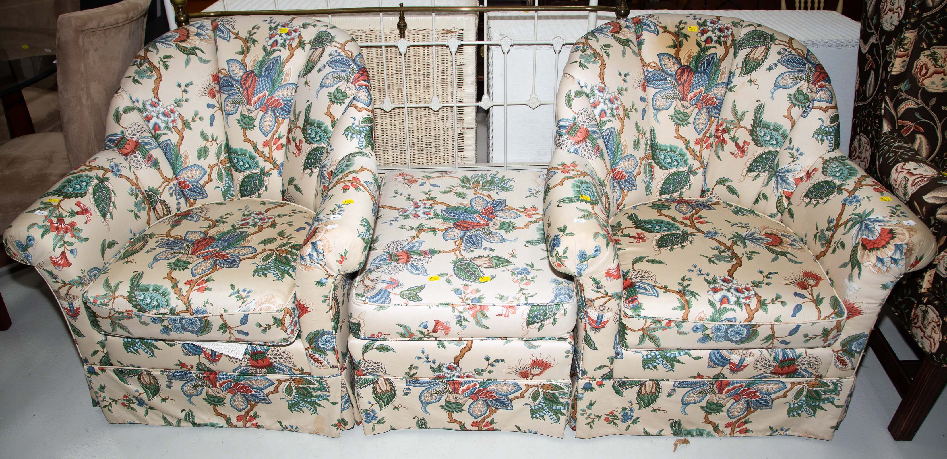 A PAIR OF BARREL BACK ARM CHAIRS