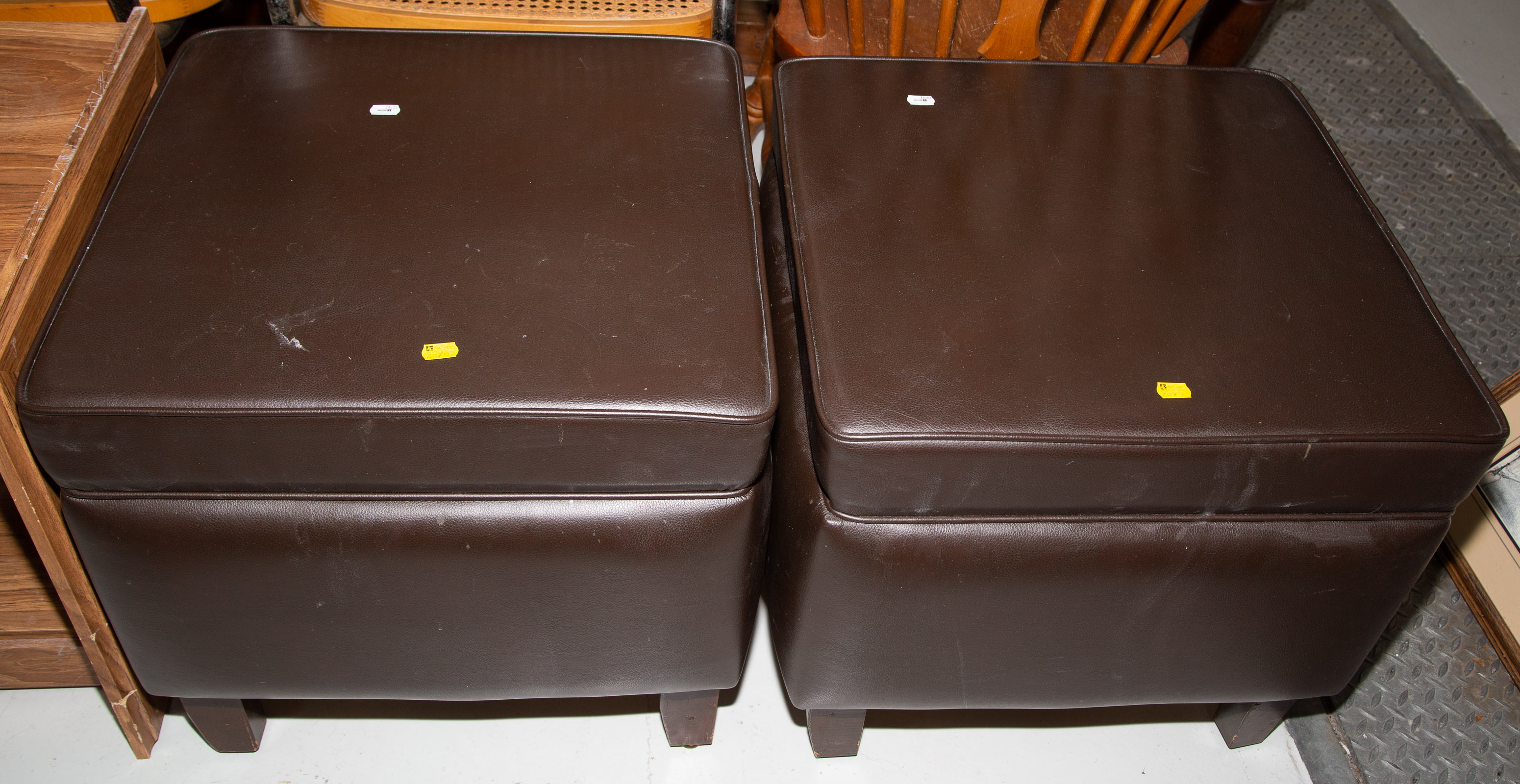 A PAIR OF MODERN OTTOMANS 19 1/4