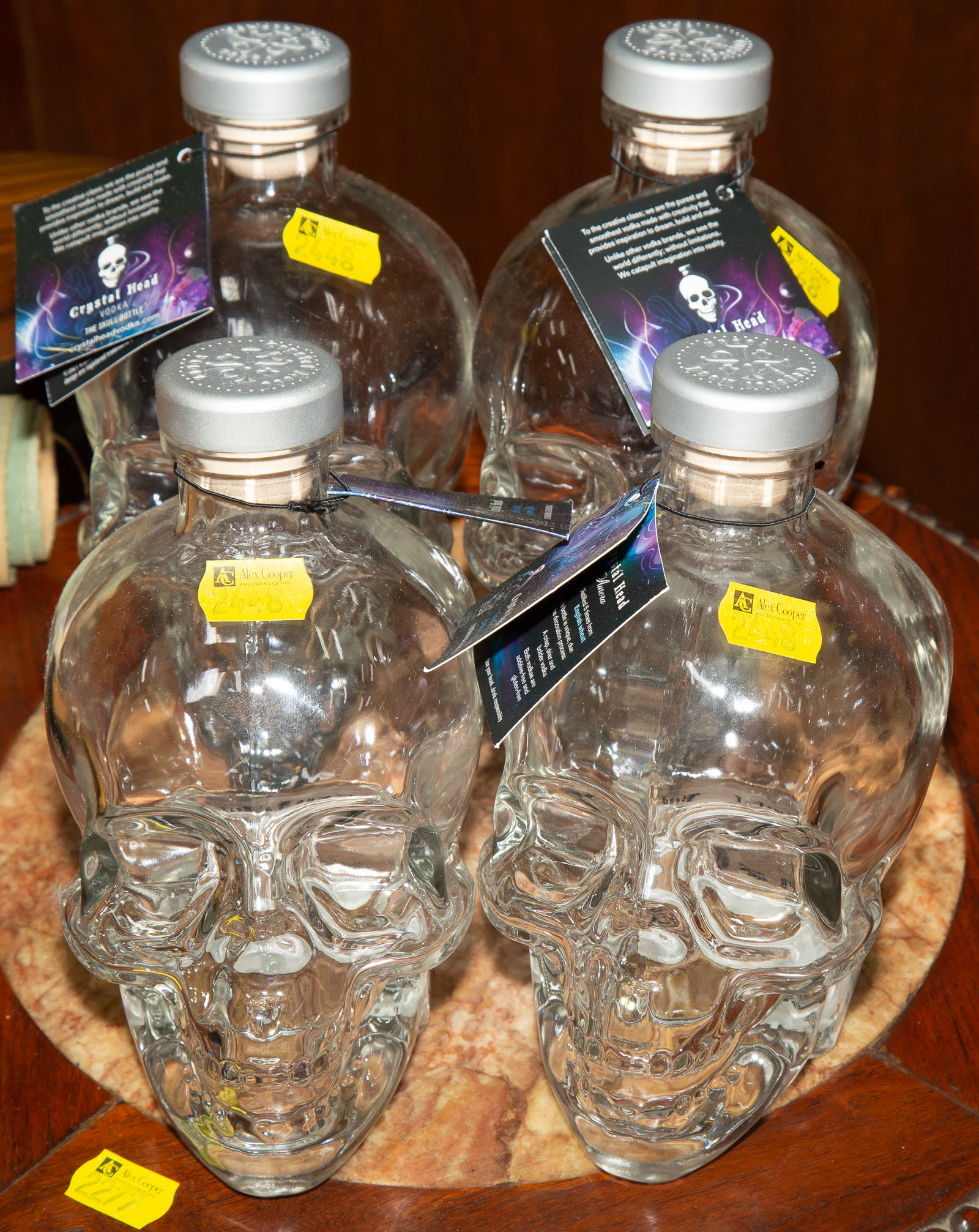 FOUR CRYSTAL HEAD VODKA SKULL BOTTLES