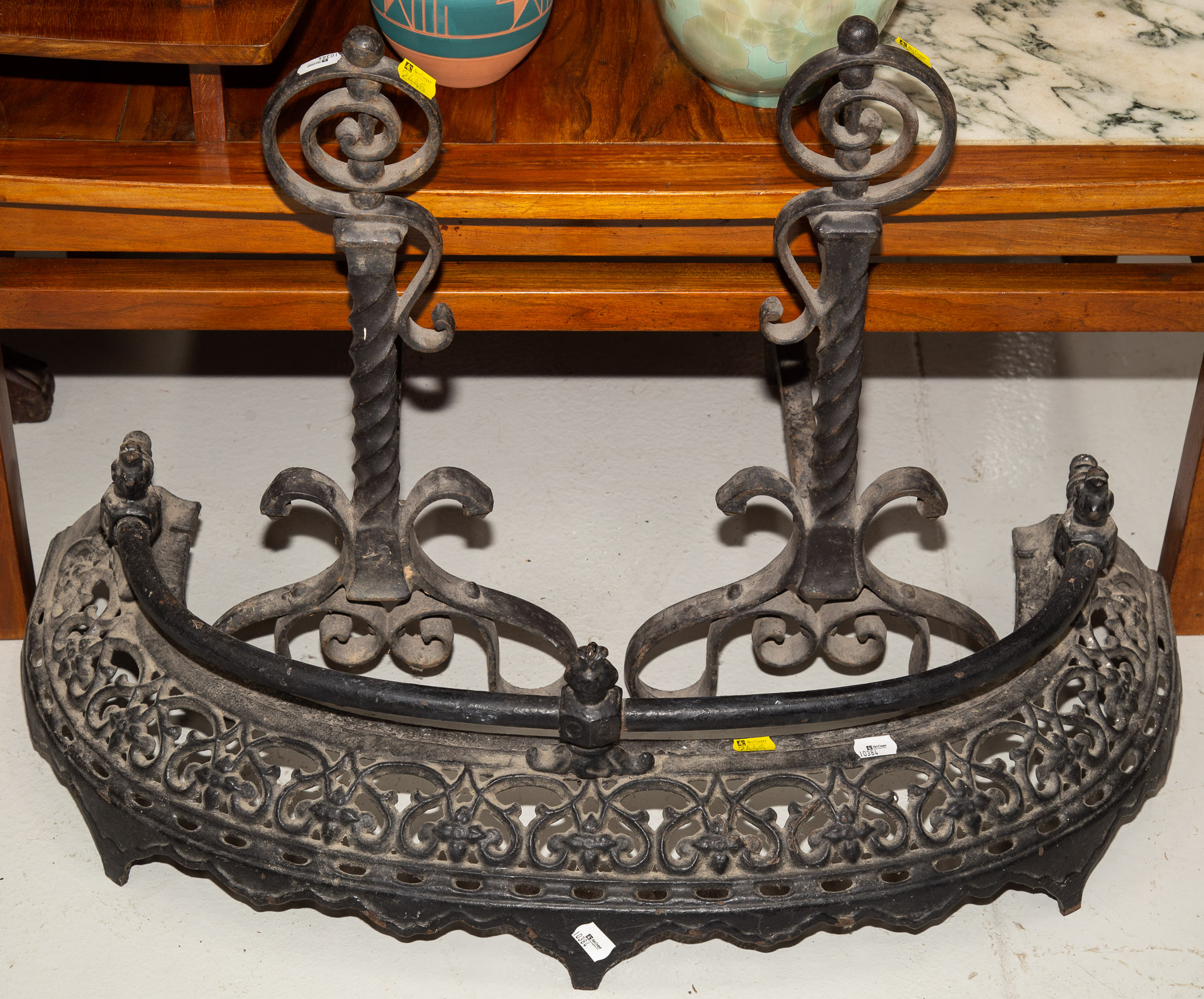 A PAIR OF GOTHIC STYLE CAST IRON