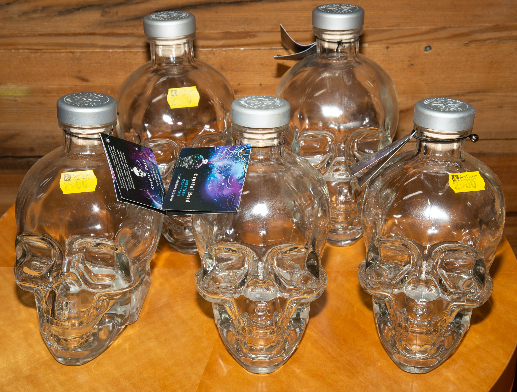 FIVE CRYSTAL HEAD VODKA SKULL BOTTLES