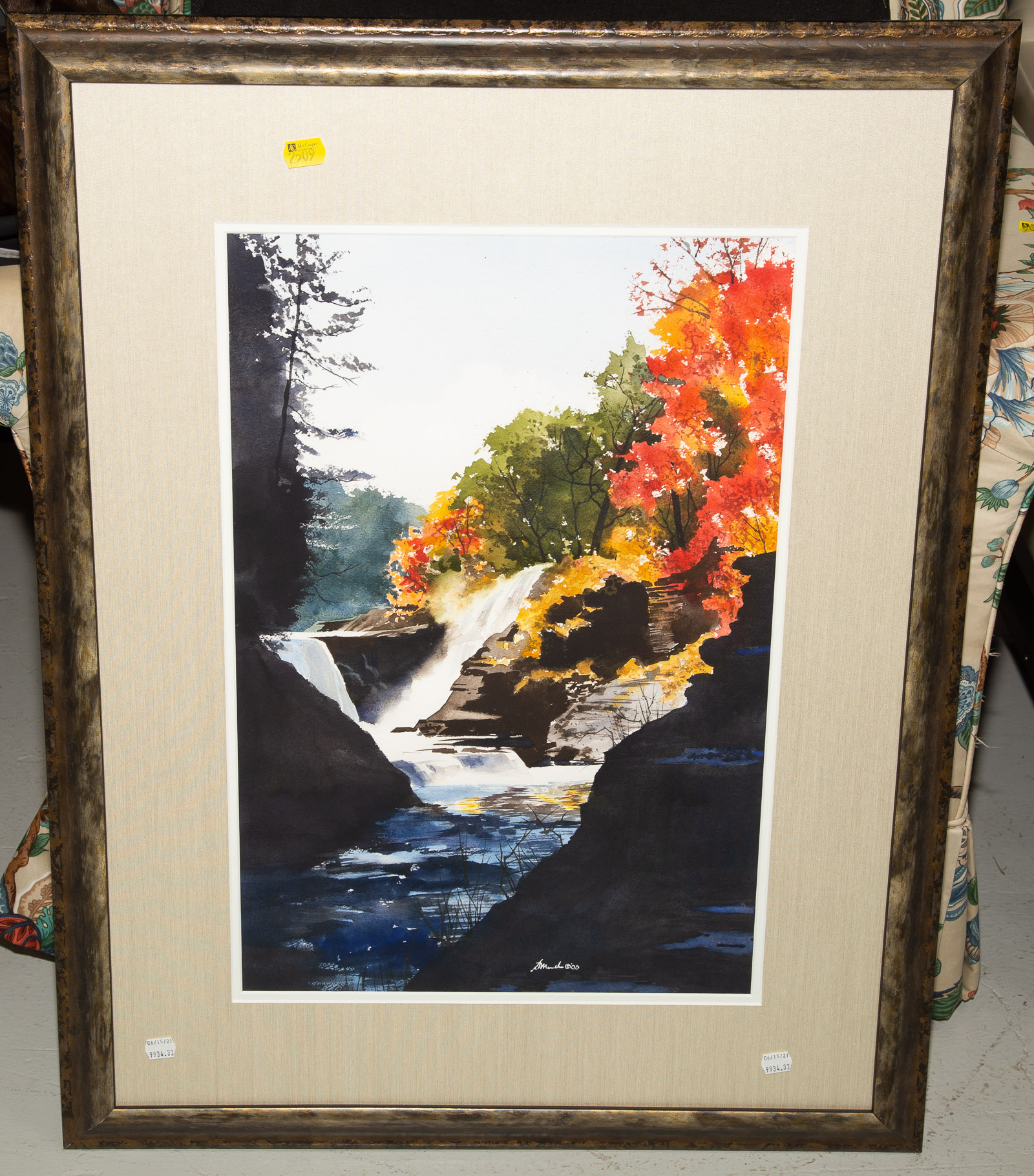 PRINT OF A WATERFALL Framed.