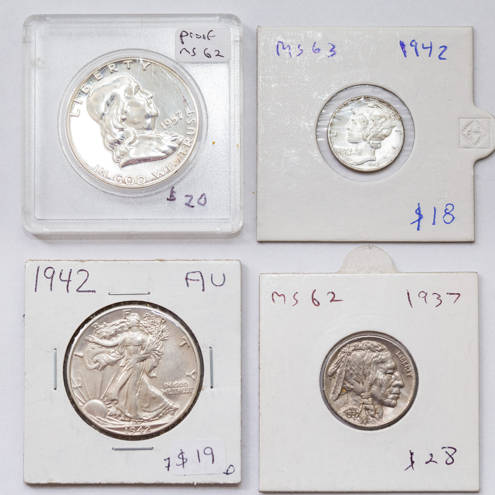 FOUR NICE US TYPE COINS 1957 Franklin 337ce0